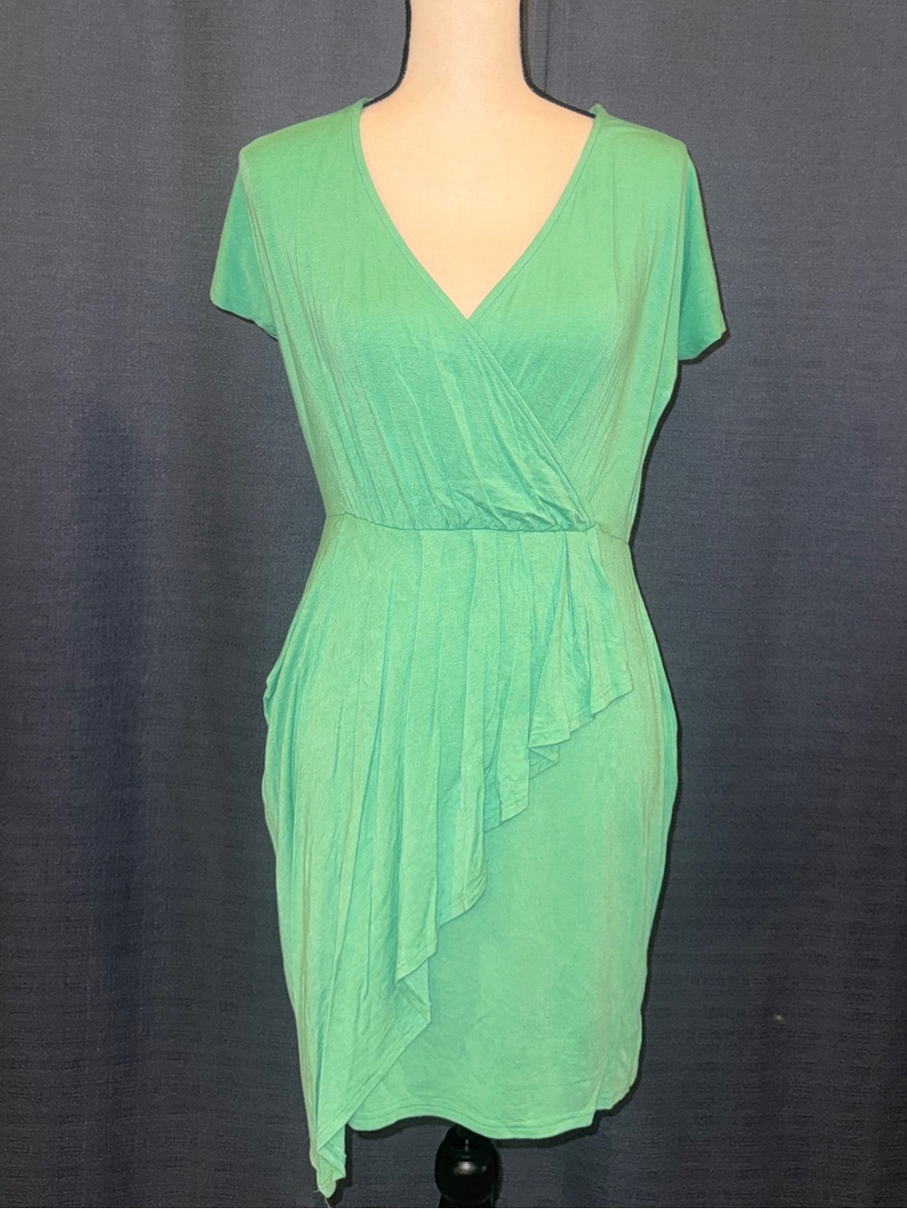 VENUS Green Wrap-Front Ruffle Dress